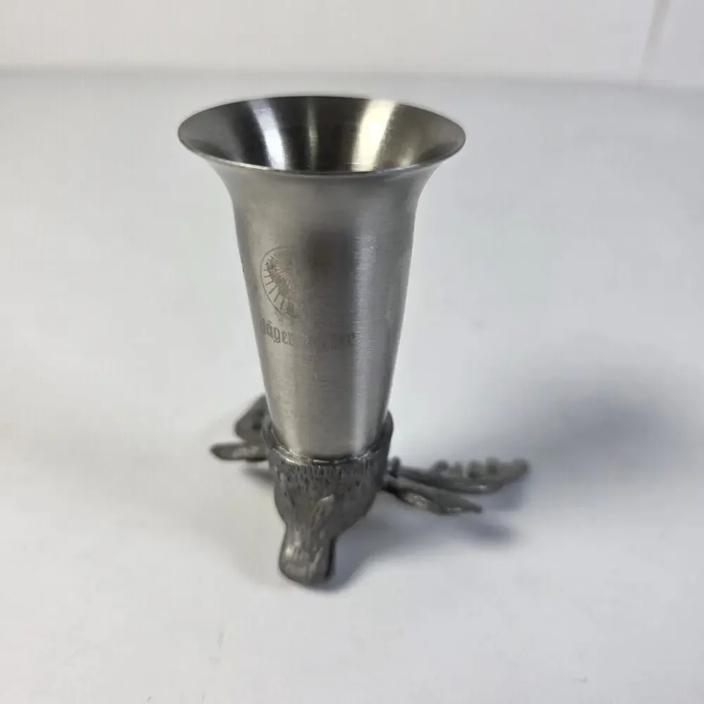 Jagermeister Stainless Metal Bar Shot Glass with Pewter Deer Stag Buck Elk Head